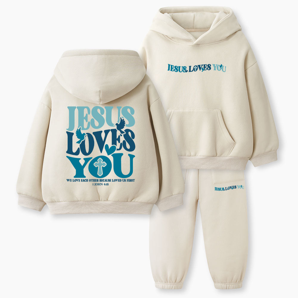 Jesus Loves You Christian Kid Fleece Hoodie Set