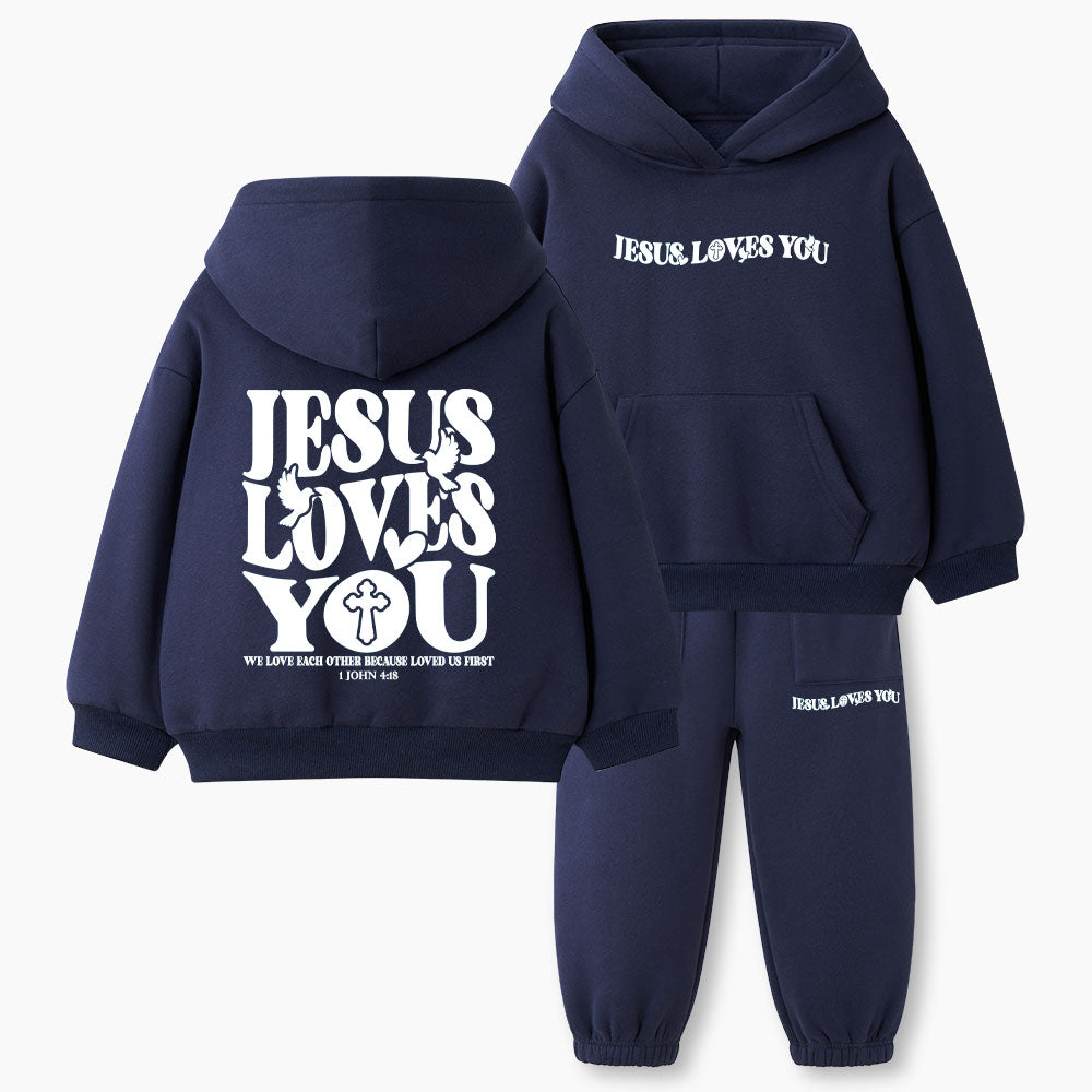 Jesus Loves You Christian Kid Fleece Hoodie Set