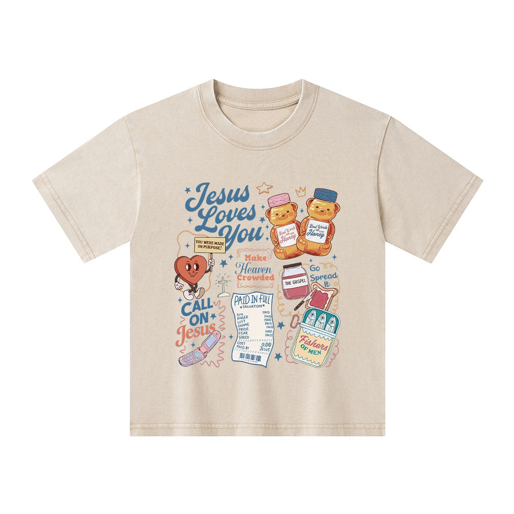 Jesus Loves You Christian Kid Washed T-Shirt
