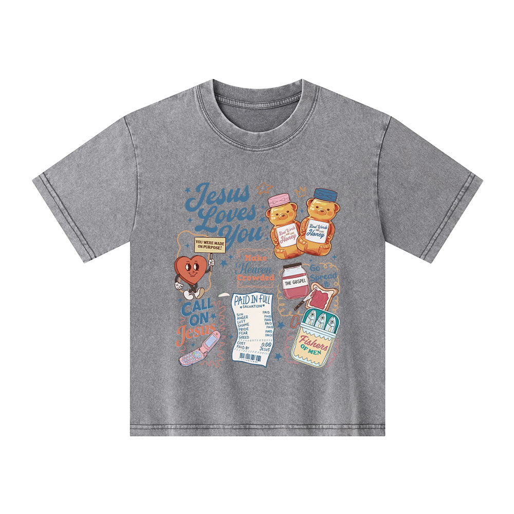Jesus Loves You Christian Kid Washed T-Shirt
