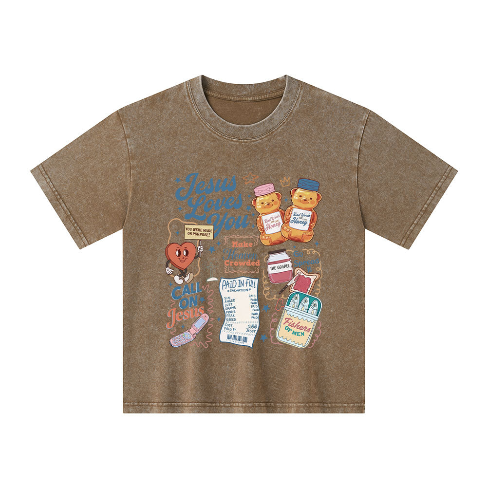 Jesus Loves You Christian Kid Washed T-Shirt