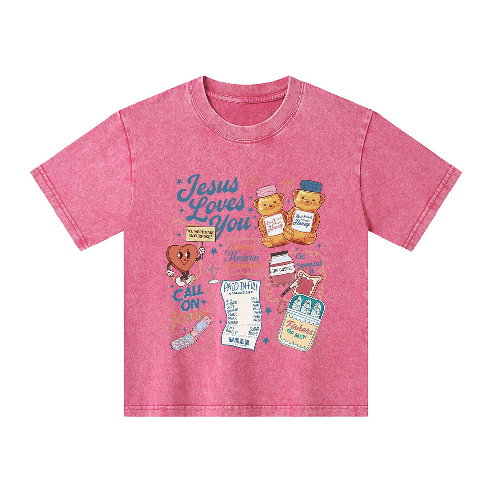 Jesus Loves You Christian Kid Washed T-Shirt