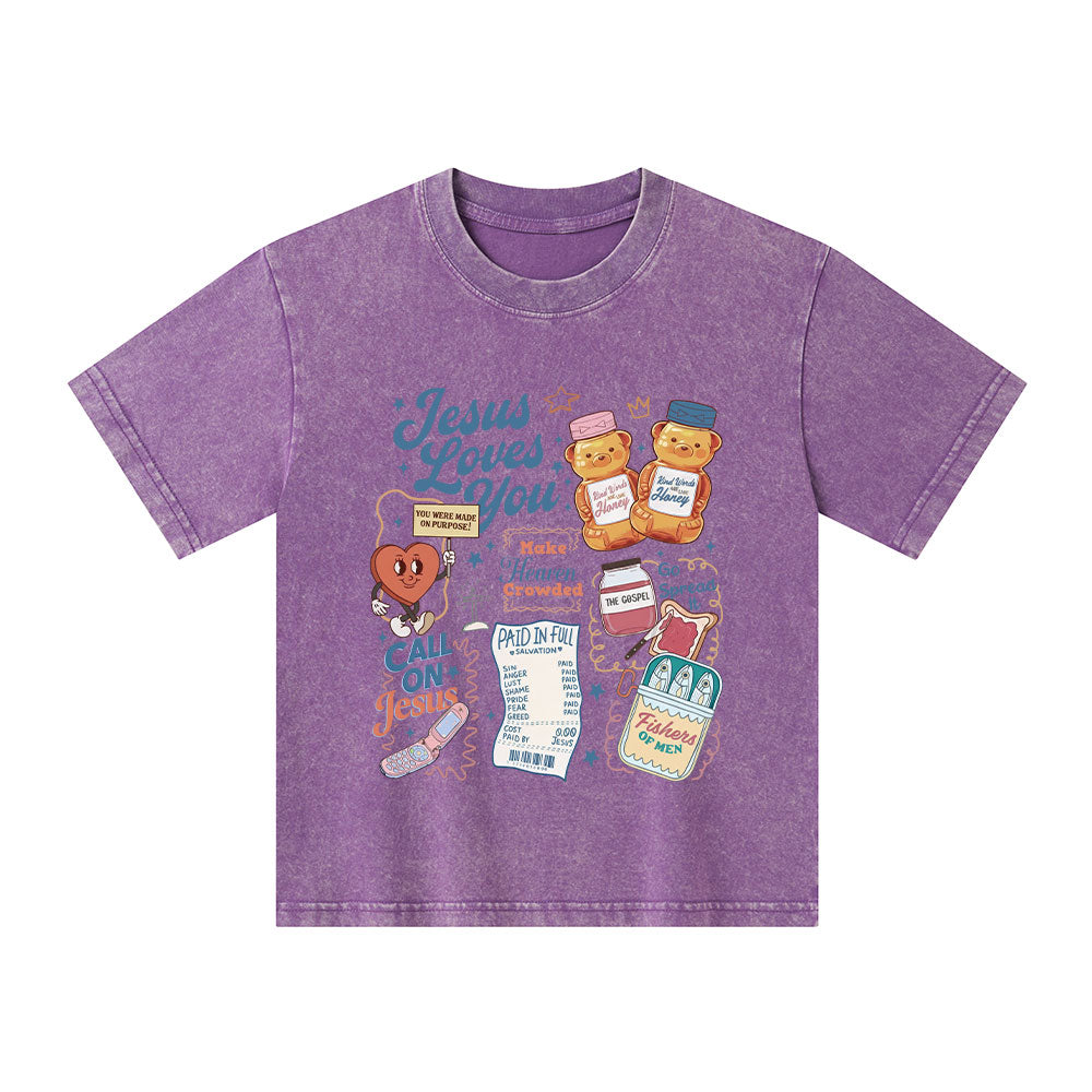 Jesus Loves You Christian Kid Washed T-Shirt