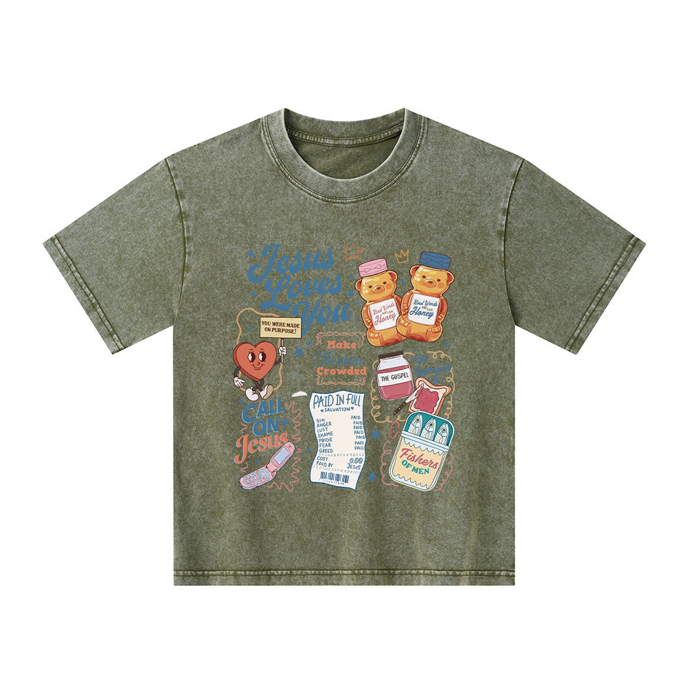 Jesus Loves You Christian Kid Washed T-Shirt