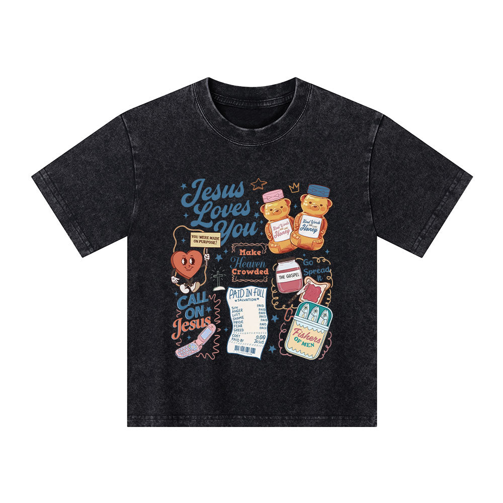 Jesus Loves You Christian Kid Washed T-Shirt