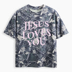 Jesus Loves You Christian Puff Printed Camo T-Shirt