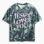 Jesus Loves You Christian Puff Printed Camo T-Shirt