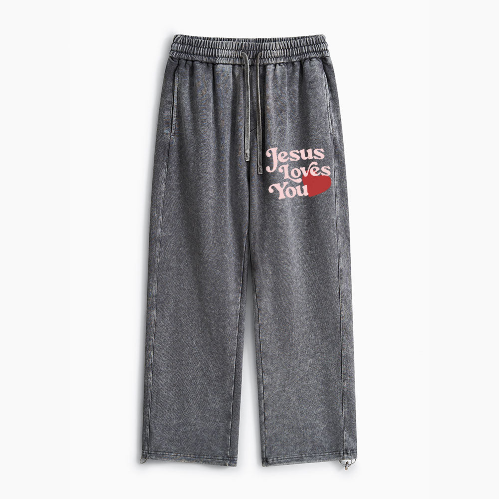 Jesus Loves You Christian Washed Sweatpants