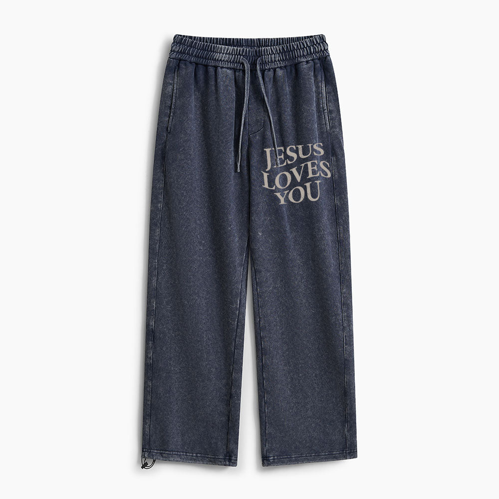 Jesus Loves You Christian Washed Sweatpants