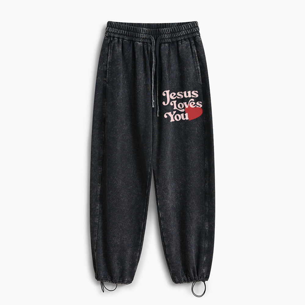 Jesus Loves You Christian Washed Sweatpants