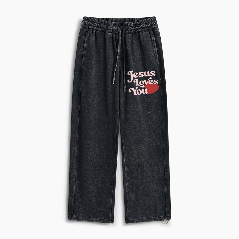 Jesus Loves You Christian Washed Sweatpants