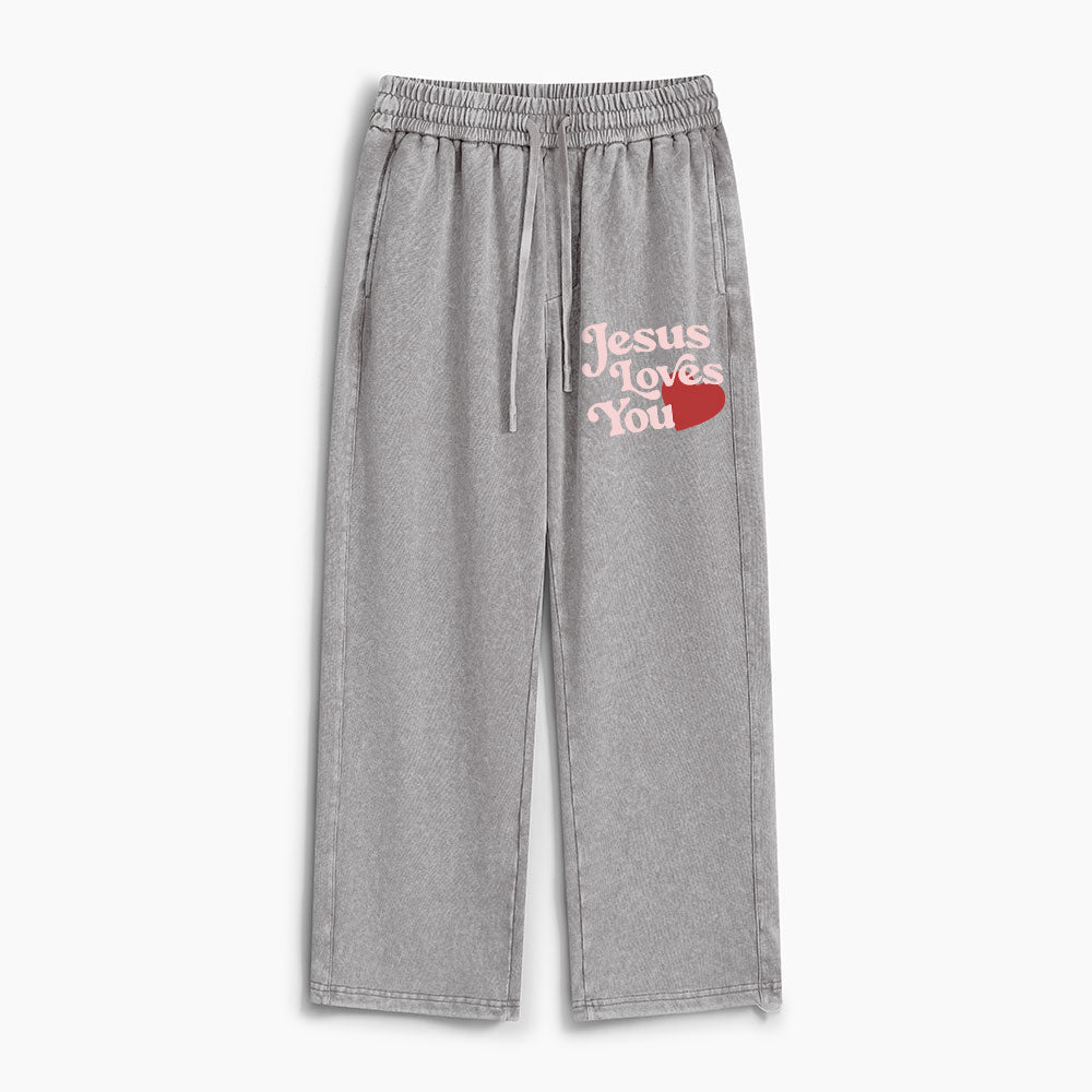 Jesus Loves You Christian Washed Sweatpants