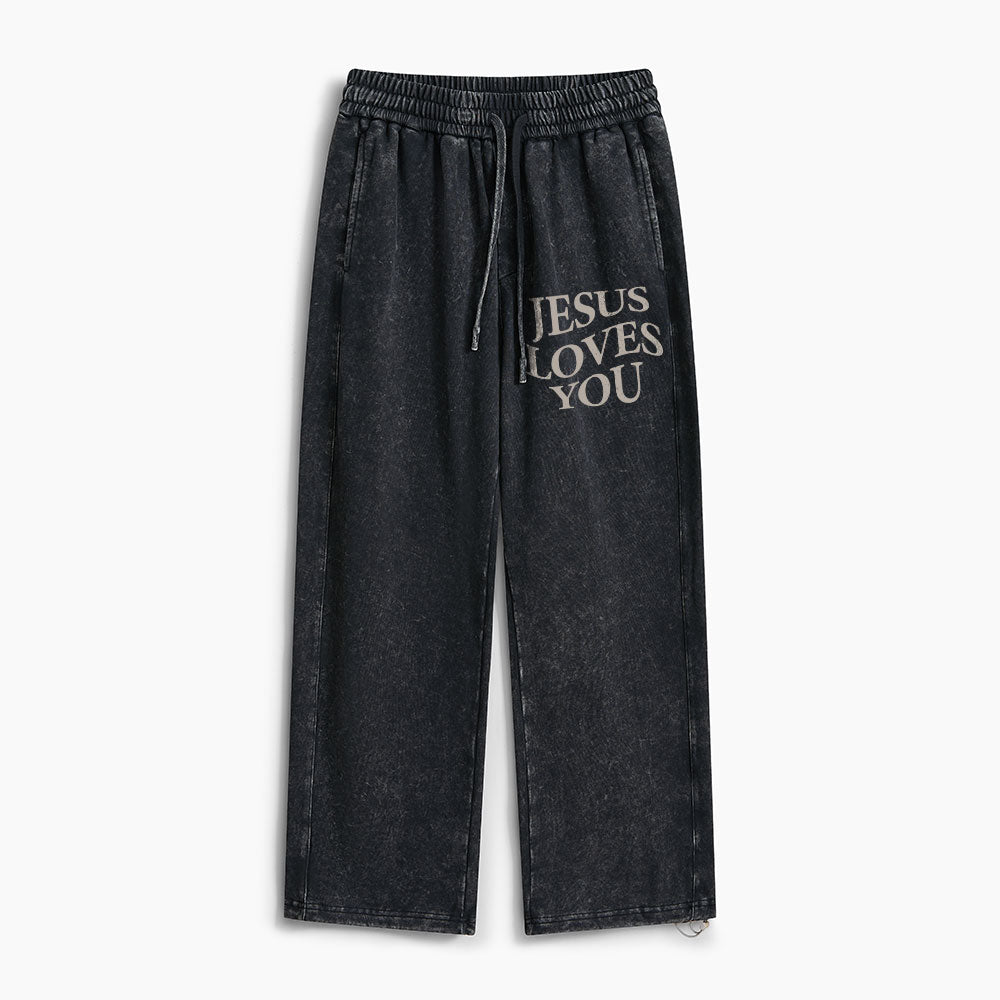 Jesus Loves You Christian Washed Sweatpants