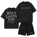 Jesus Loves You Christian Washed T-Shirt & Shorts