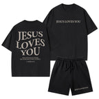 Jesus Loves You Christian Washed T-Shirt & Shorts