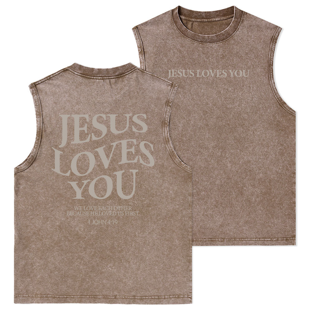 Jesus Loves You Christian Washed Tank Top