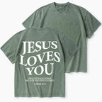 Jesus Loves You Christian Washed V-Neck T-Shirt
