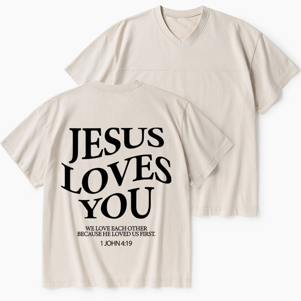 Jesus Loves You Christian Washed V-Neck T-Shirt