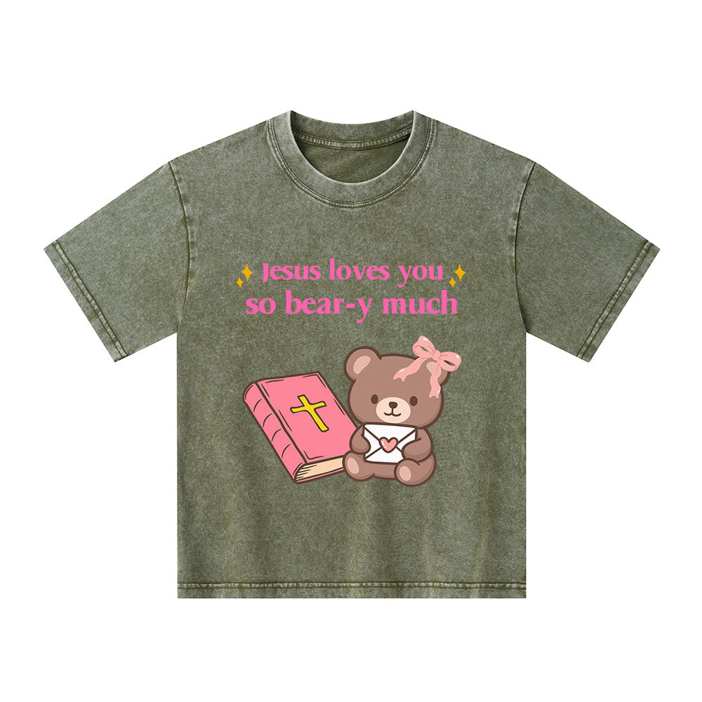 Jesus Loves You So Bear-y Much Kid Washed T-Shirt