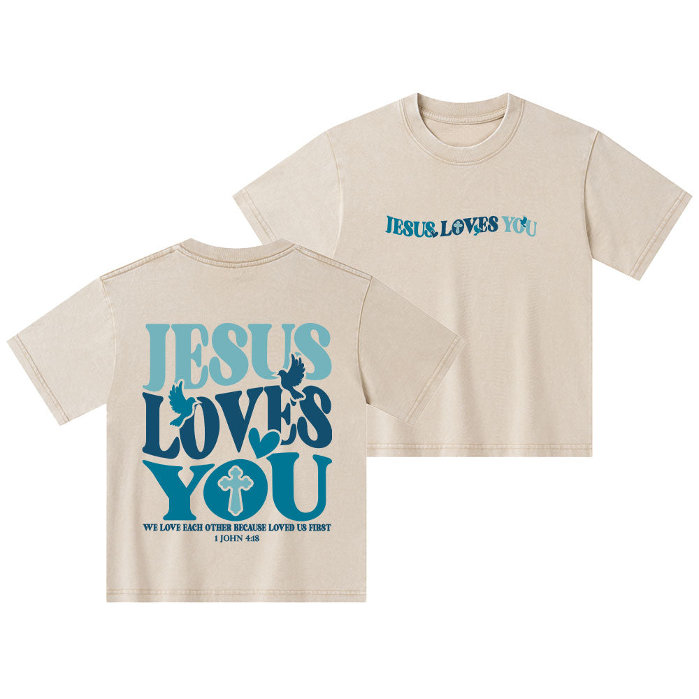 Jesus Loves You Christian Kid Washed T-Shirt