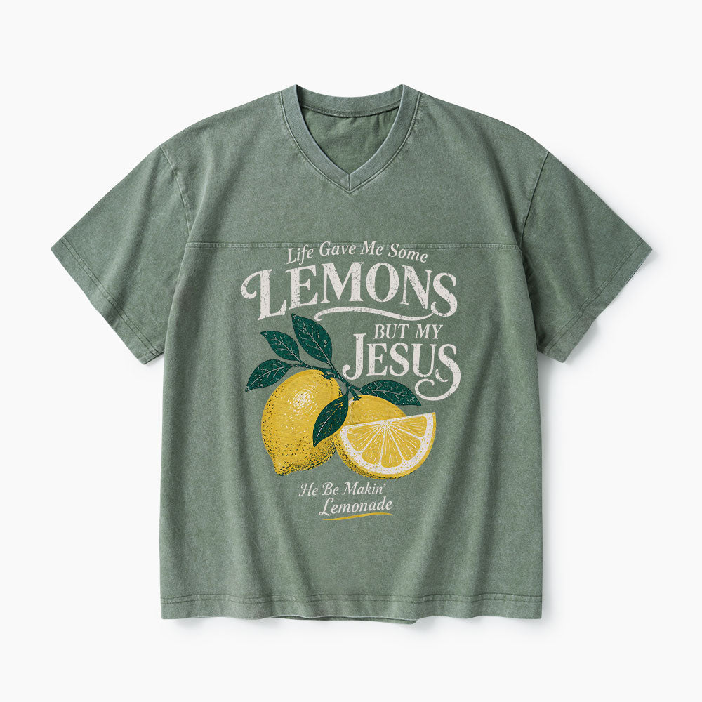 Jesus Makin' Lemonade Christian Washed V-Neck T-Shirt