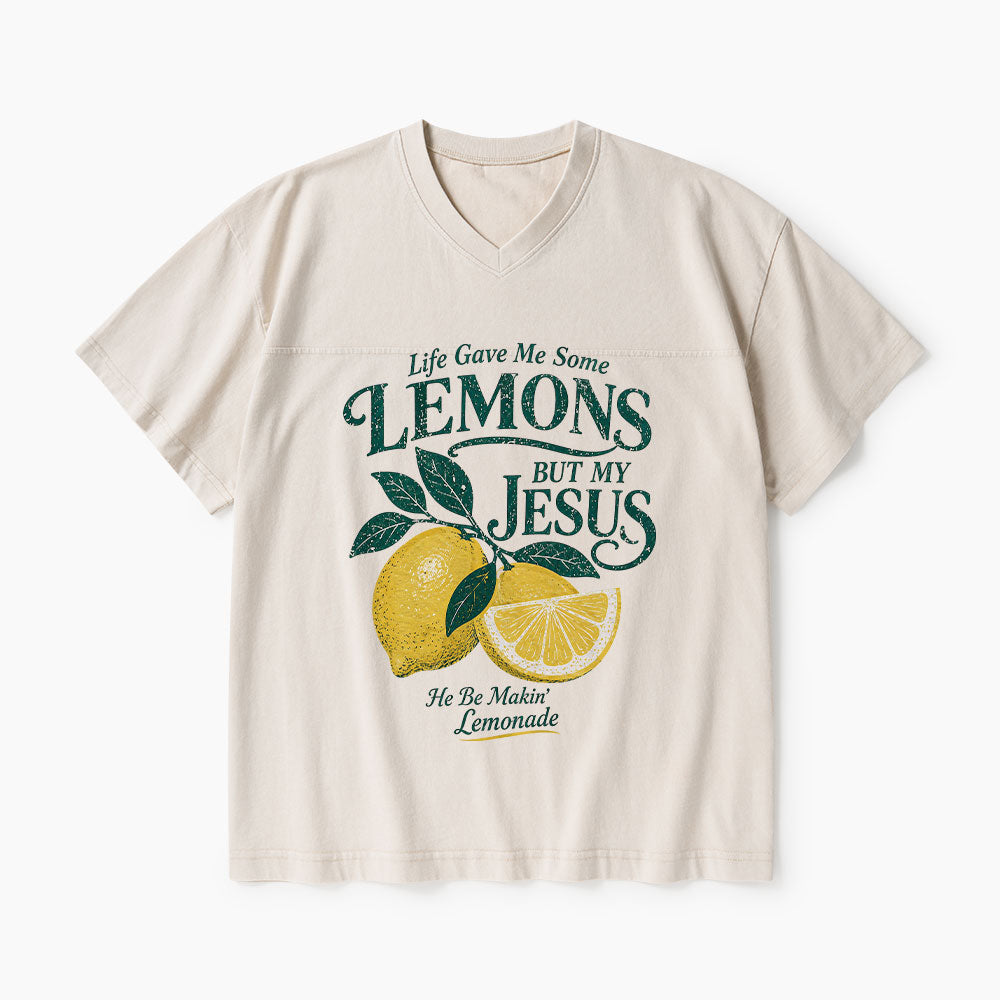 Jesus Makin' Lemonade Christian Washed V-Neck T-Shirt