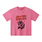 Jesus Rocks Christian Kid Washed T-Shirt