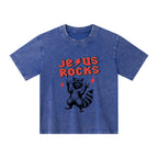Jesus Rocks Christian Kid Washed T-Shirt