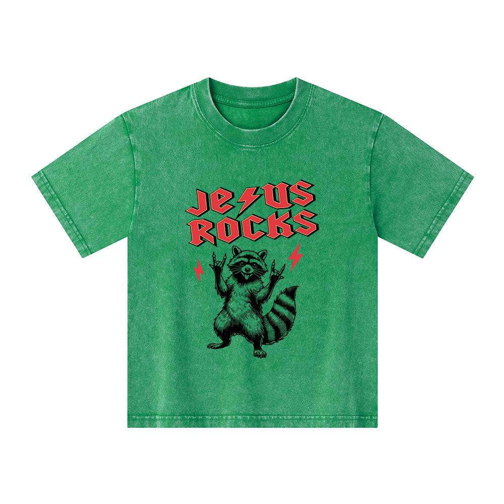 Jesus Rocks Christian Kid Washed T-Shirt