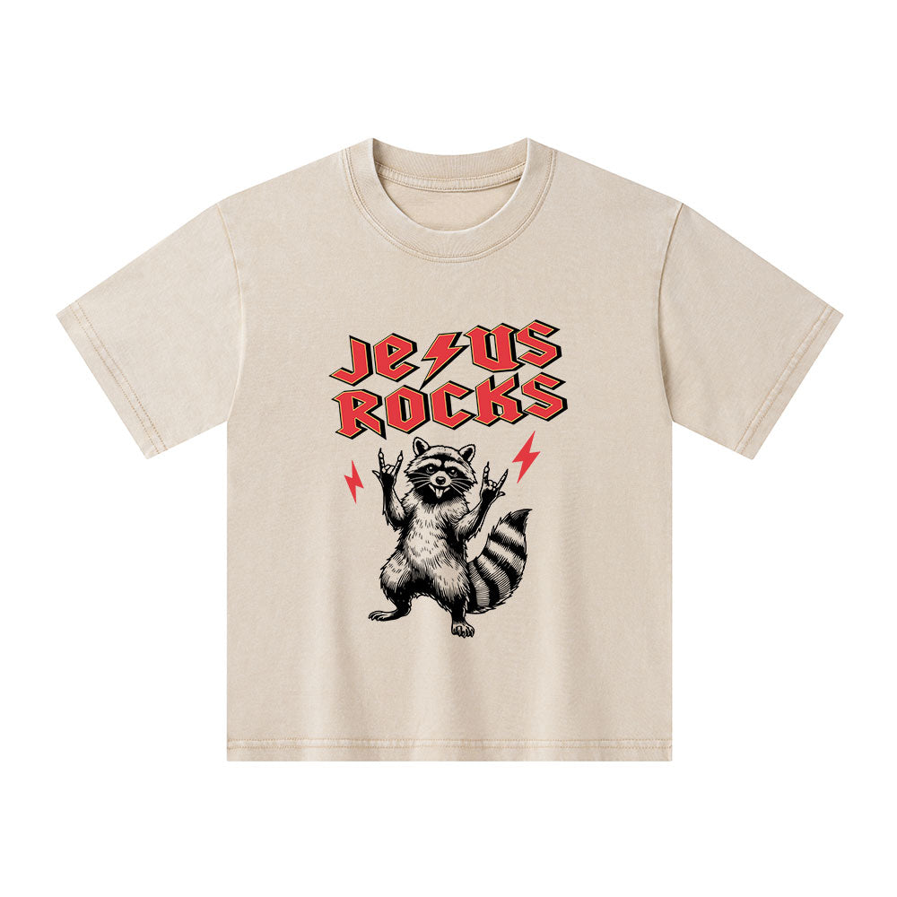Jesus Rocks Christian Kid Washed T-Shirt