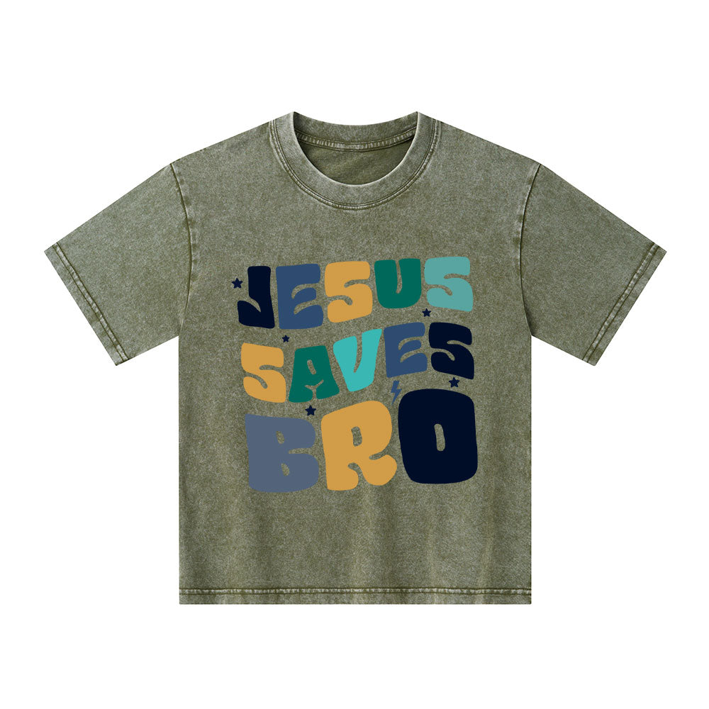 Jesus Saves Bro Christian Kid Washed T-Shirt