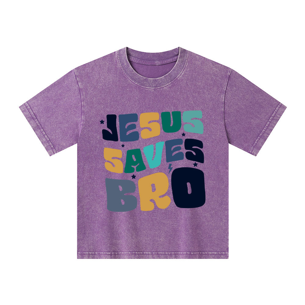 Jesus Saves Bro Christian Kid Washed T-Shirt