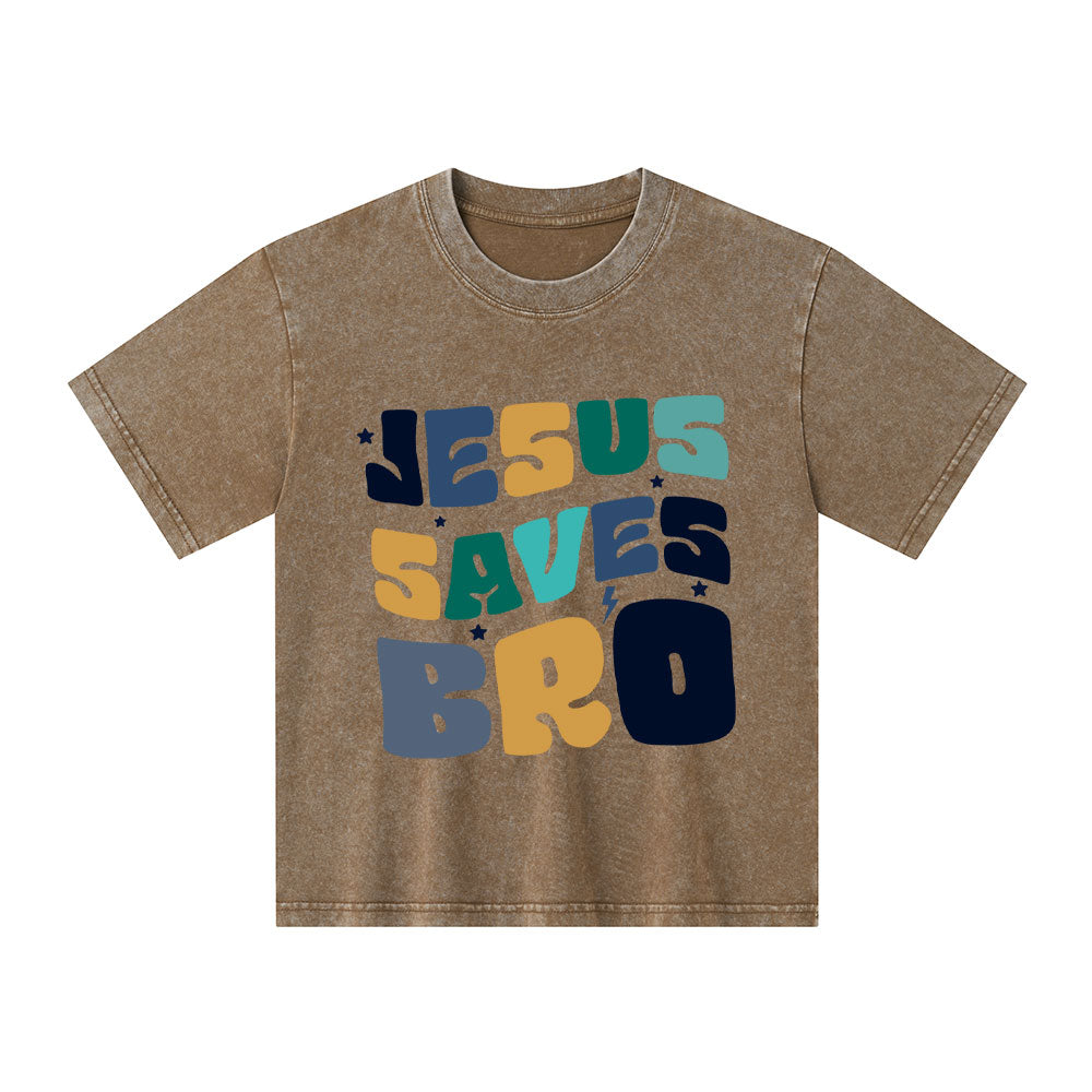 Jesus Saves Bro Christian Kid Washed T-Shirt