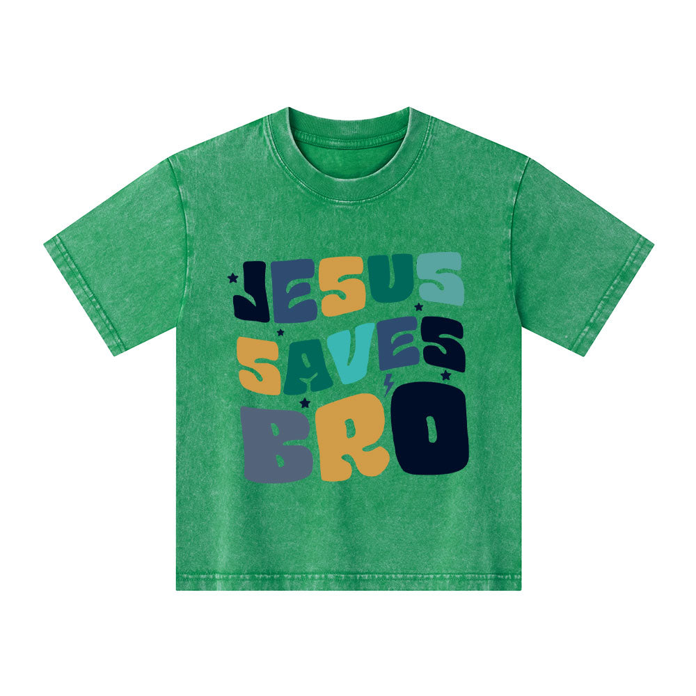 Jesus Saves Bro Christian Kid Washed T-Shirt