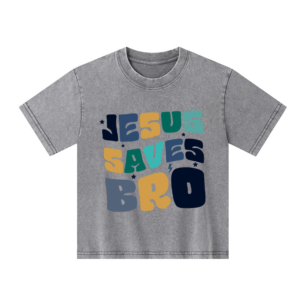 Jesus Saves Bro Christian Kid Washed T-Shirt