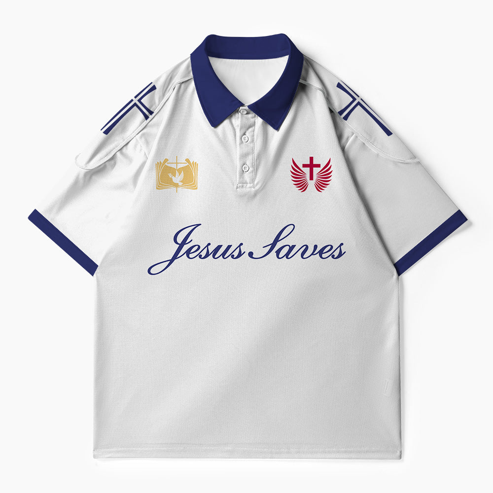 Jesus Saves Christian Buttoned Polo Jersey