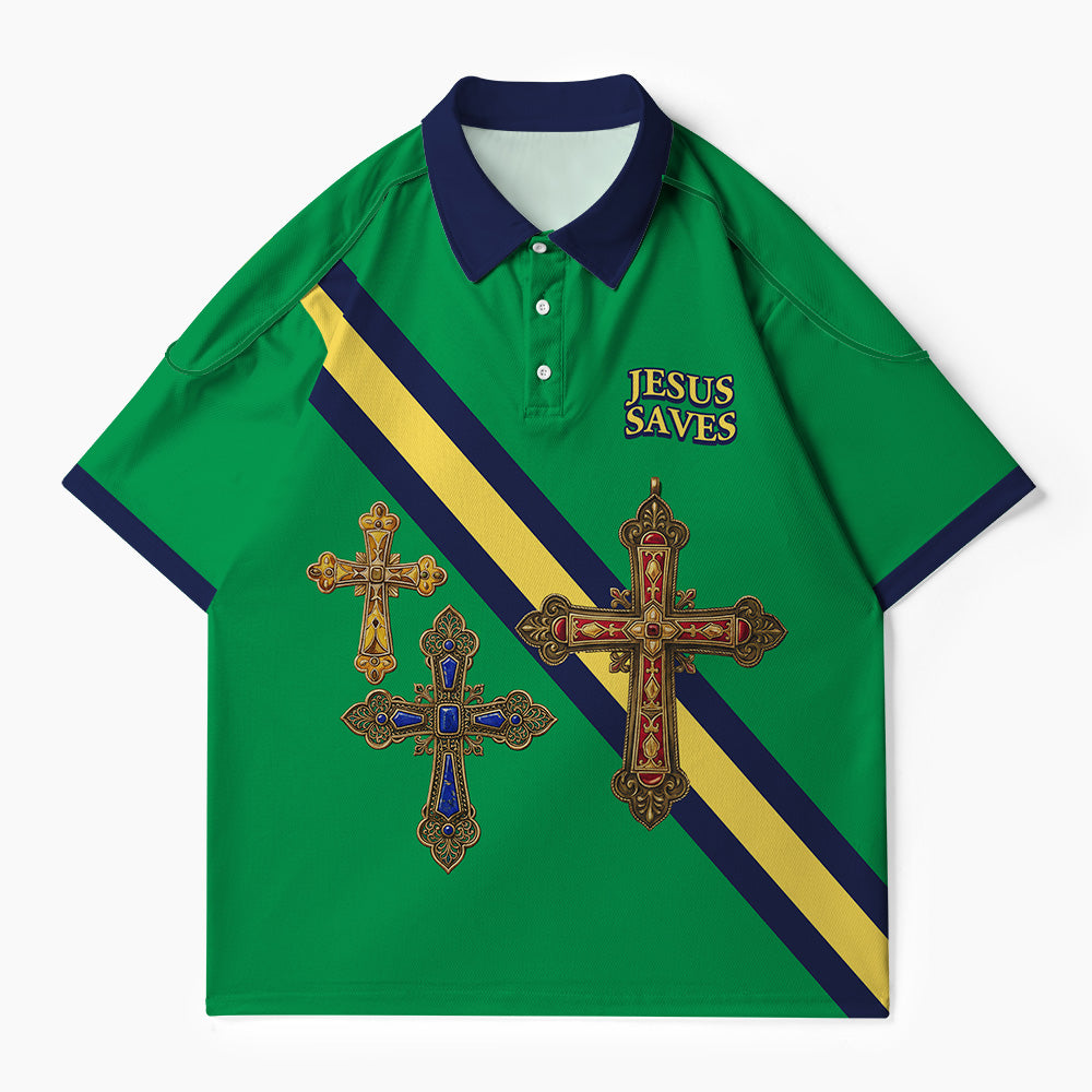 Jesus Saves Christian Buttoned Polo Jersey