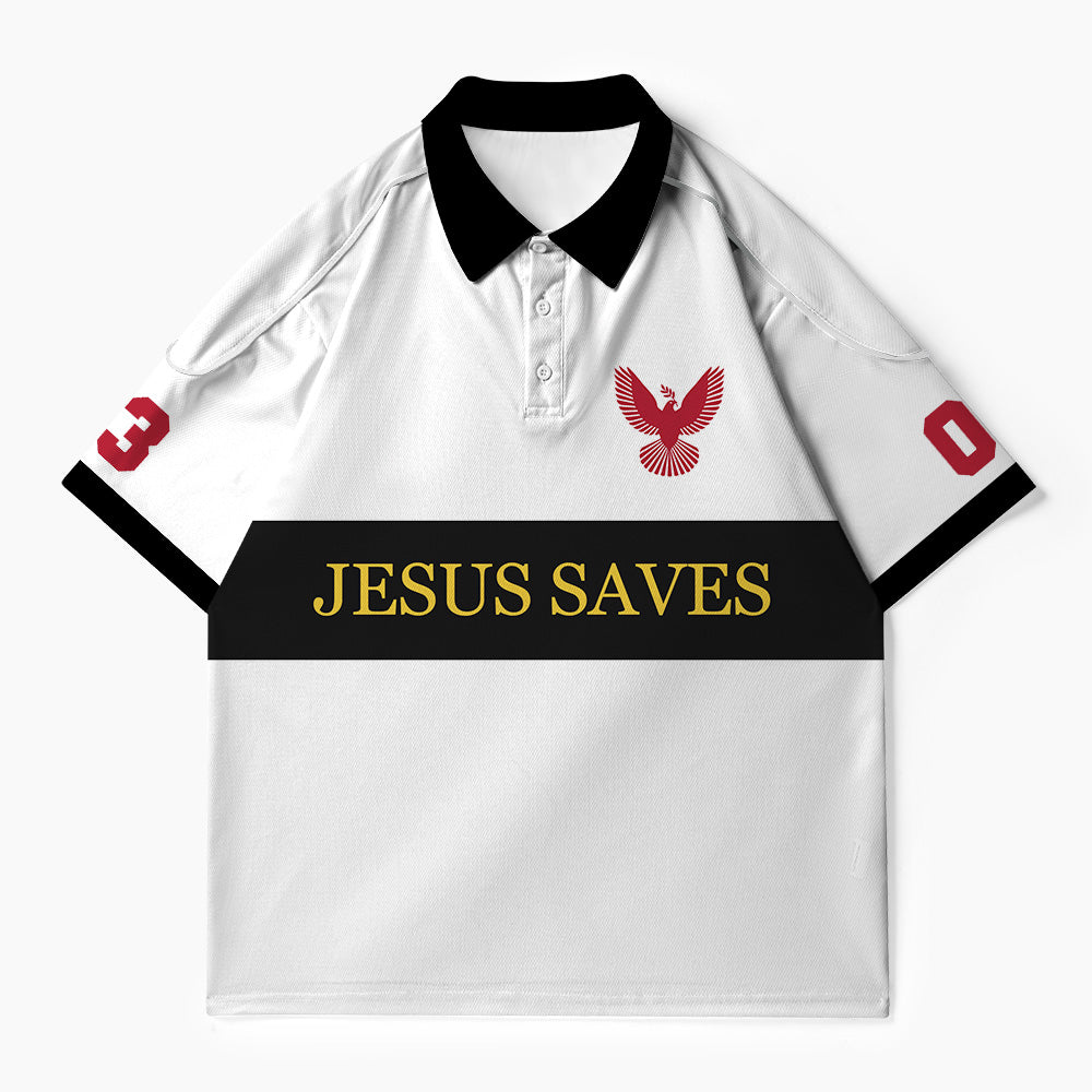 Jesus Saves Christian Buttoned Polo Jersey