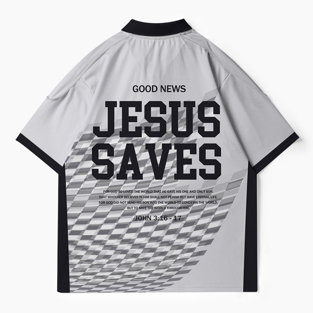 Jesus Saves Christian Buttoned Polo Jersey