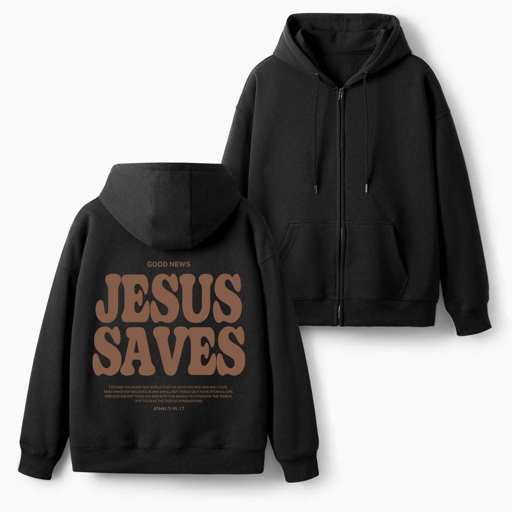 Jesus Saves Christian Fleece-Lined Full-Zip Hoodie