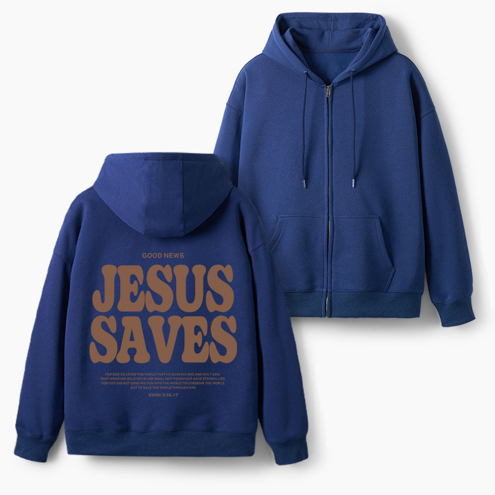 Jesus Saves Christian Fleece-Lined Full-Zip Hoodie