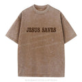 Jesus Saves Christian Puff Printed Washed T-Shirt