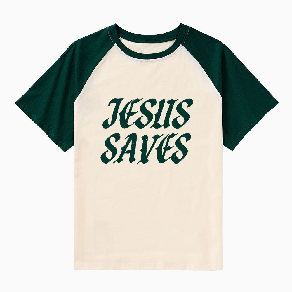 Jesus Saves Christian Raglan Sleeve T-Shirt