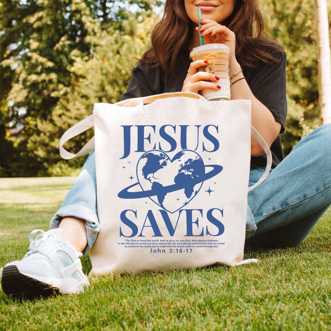 Jesus Saves Christian Canvas Tote Bag