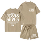 Jesus Saves Christian Washed T-Shirt & Shorts