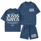 Jesus Saves Christian Washed T-Shirt & Shorts