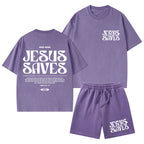 Jesus Saves Christian Washed T-Shirt & Shorts