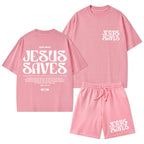 Jesus Saves Christian Washed T-Shirt & Shorts