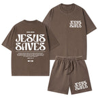 Jesus Saves Christian Washed T-Shirt & Shorts