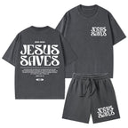 Jesus Saves Christian Washed T-Shirt & Shorts